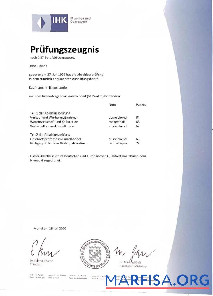 Realistic Germany IHK Munich examination certificate Word and PDF template